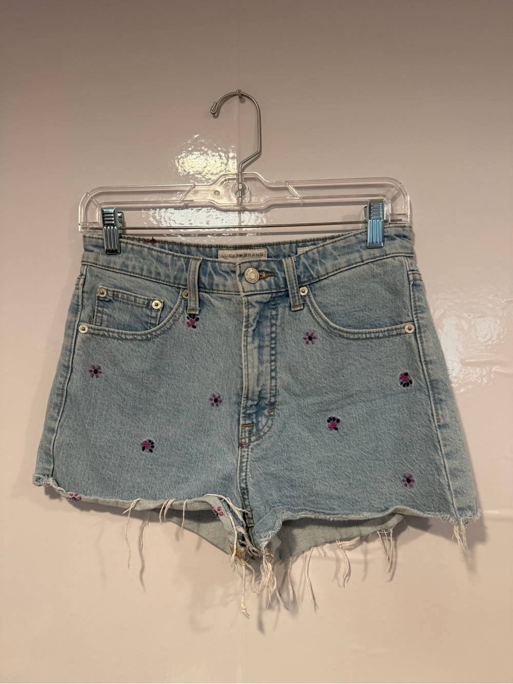 Light Blue Embroidered Floral Lucky Brand Denim Shorts